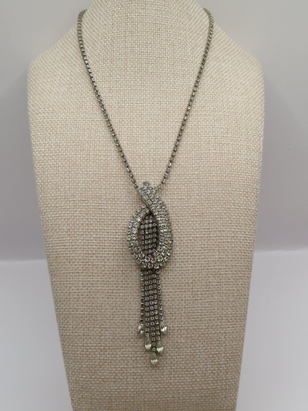 Vintage Clear Rhinestone Waterfall Art Deco Statement Necklace